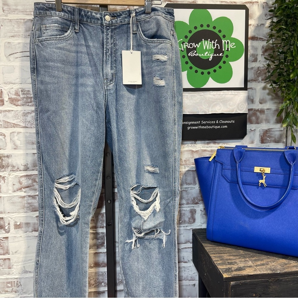 Light Blue Distressed High-Rise Straight Jeans - Flying Monkey - Picture 2 of 9